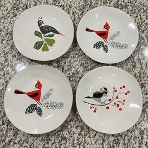Crate & Barrel Marin Winter Birds by Jane Dixon Four Salad Plates